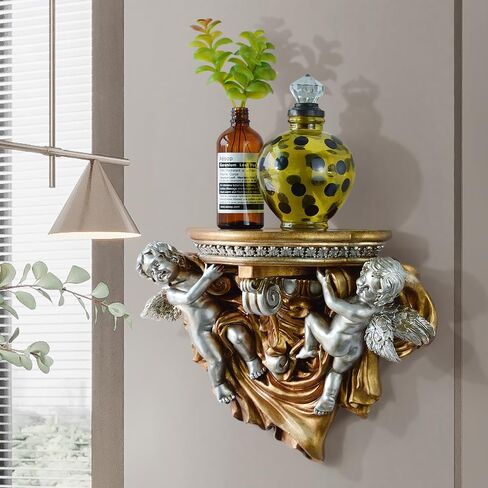 FYWMXIAJG Winged Angels Shelf Cherubs Cupid Wall art Wall Hanging Ornate Sculpture Angel Wall Decor for Collectable Figurines (White with Golden) in Saudi Arabia