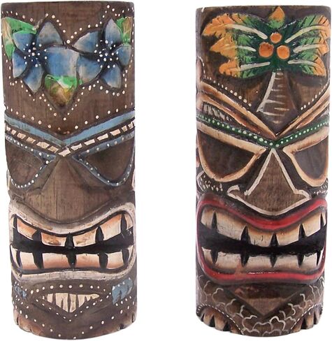 تماثيل خشبية تيكي مطلية، قائمة بذاتها، ديكور للشاطئ، مجموعة من لونين متنوعين، ارتفاع 20.32 سم in Kuwait