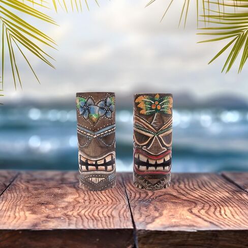 تماثيل خشبية تيكي مطلية، قائمة بذاتها، ديكور للشاطئ، مجموعة من لونين متنوعين، ارتفاع 20.32 سم in Kuwait