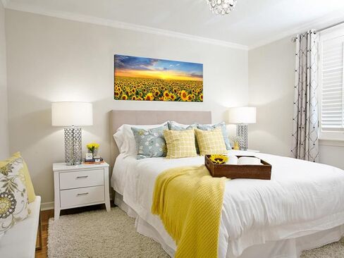Sunflower Wall Decor Flower Wall Art Sunset Rustic Pictures Painting For Living Room Bedroom Decor Yellow 40"X20" in Saudi Arabia