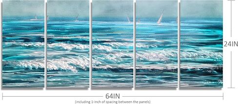 GALLERIEWALLA Coastal Metal Wall Art - 3D Blue Sea Wave Aluminum Artwork for Living Room Decor in Saudi Arabia