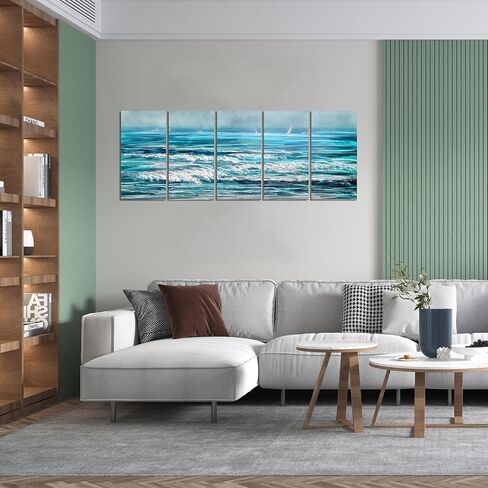 GALLERIEWALLA Coastal Metal Wall Art - 3D Blue Sea Wave Aluminum Artwork for Living Room Decor in Saudi Arabia