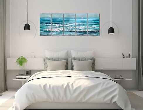 GALLERIEWALLA Coastal Metal Wall Art - 3D Blue Sea Wave Aluminum Artwork for Living Room Decor in Saudi Arabia