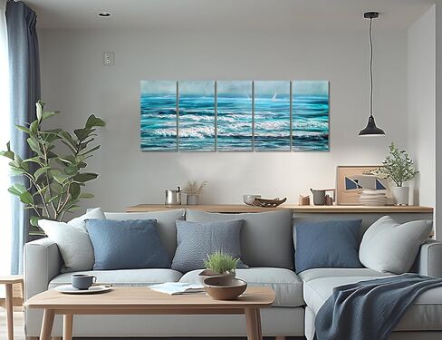GALLERIEWALLA Coastal Metal Wall Art - 3D Blue Sea Wave Aluminum Artwork for Living Room Decor in Saudi Arabia
