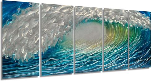 GALLERIEWALLA Coastal Metal Wall Art - 3D Blue Sea Wave Aluminum Artwork for Living Room Decor in Saudi Arabia
