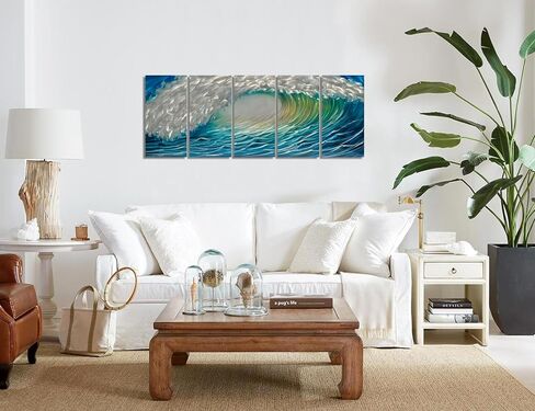 GALLERIEWALLA Coastal Metal Wall Art - 3D Blue Sea Wave Aluminum Artwork for Living Room Decor in Saudi Arabia