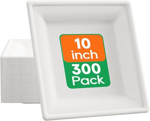 ECOLipak 6 Inch Compostable Square Paper Plates, 300 Count Heavy Duty White Small Paper Appetizer Plates, Disposable Biodegradable Dessert Plates for Daily meals, Dinner, Parties, BBQ in Saudi Arabia