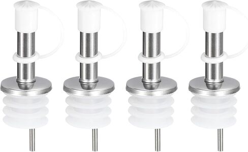 uxcell Stainless Steel Bottle Pourers, 2Pcs Olive Oil Spout with Rubber Dust Caps, Wine Pourers Liquor Pour Spouts for Wine Liquor Coffee Vinegar Bottles (Black) in Kuwait