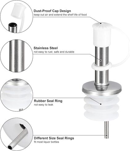 uxcell Stainless Steel Bottle Pourers, 2Pcs Olive Oil Spout with Rubber Dust Caps, Wine Pourers Liquor Pour Spouts for Wine Liquor Coffee Vinegar Bottles (Black) in Kuwait