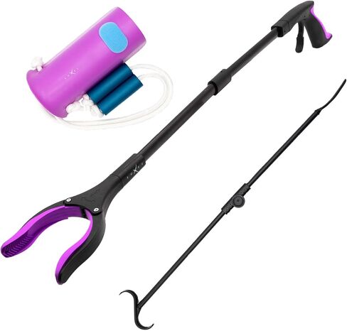 Luxet 3in1 Combo Hip Kit Long Foldable 32" Lightweight Strong Grip Reacher Grabber with Magnetic tip, Multipurpose Foldable, Dressing Aid Shoe Horn Stick Deluxe Sock Aid Stocking Pull On Helper Pink in Saudi Arabia