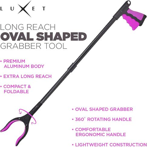 Luxet 3in1 Combo Hip Kit Long Foldable 32" Lightweight Strong Grip Reacher Grabber with Magnetic tip, Multipurpose Foldable, Dressing Aid Shoe Horn Stick Deluxe Sock Aid Stocking Pull On Helper Pink in Saudi Arabia