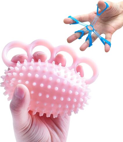 Hand Exerciser Ball and Finger Stretcher, Hand Grip Strengthener Trainer, Squeeze Balls, Wrist Pain Relief (Pink) in Kuwait
