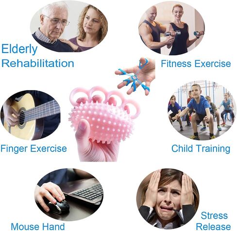 Hand Exerciser Ball and Finger Stretcher, Hand Grip Strengthener Trainer, Squeeze Balls, Wrist Pain Relief (Pink) in Kuwait