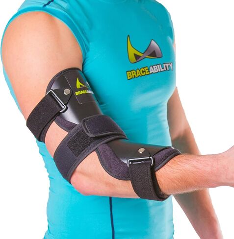 BraceAbility Cubital Tunnel Syndrome Elbow Brace | Splint to Treat Pain from Ulnar Nerve Entrapment, Hyperextended Elbow Prevention and Post Surgery Arm Immobilizer - M (MEDIUM/LARGE) in Kuwait