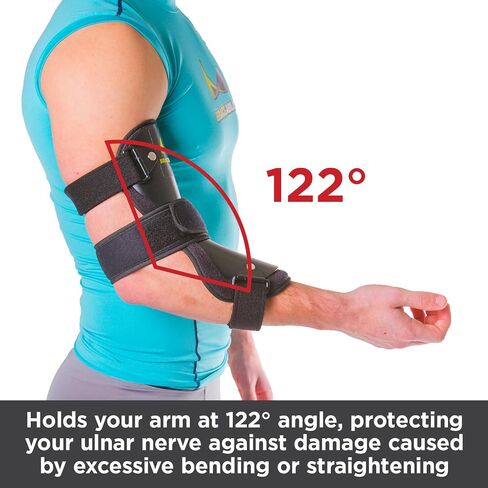 BraceAbility Cubital Tunnel Syndrome Elbow Brace | Splint to Treat Pain from Ulnar Nerve Entrapment, Hyperextended Elbow Prevention and Post Surgery Arm Immobilizer - M (MEDIUM/LARGE) in Kuwait
