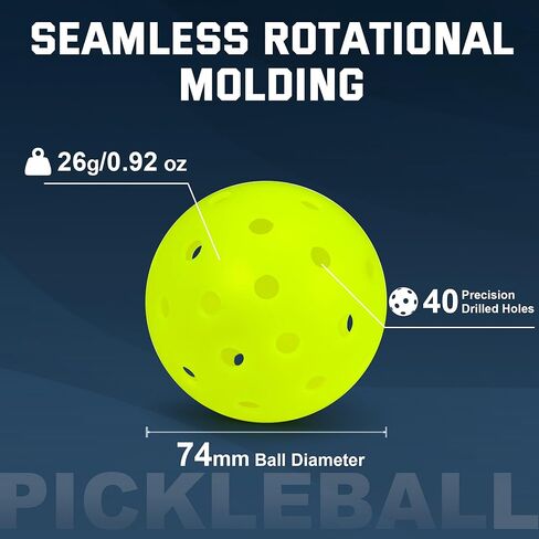 كرات Sukeen Pickleball في الهواء الطلق، كرات Pickleball من قطعة واحدة عالية الارتداد، 40 فتحة كرات مخلل خارجية مقاومة للتشقق، كرات مخلل نيون عالية الوضوح، كرات مخلل خارجية in Kuwait