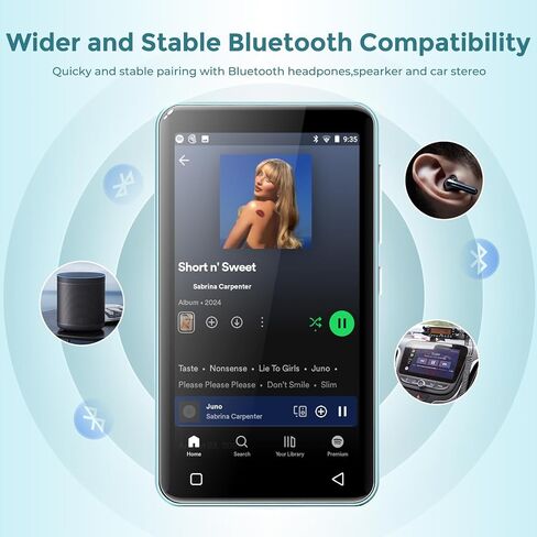 80GB MP3 Player with Bluetooth and WiFi, MP4 MP3 Player with Spotify,Spotify Kids,4" Music Player with Pandora, Audible, MP3 Player with Speaker (Pink_White) in Kuwait