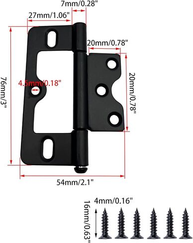 6 Pack Non-Mortise Door Hinges, 3" x 1.4" Stainless Steel Closet Door Hinges Heavy Duty Chest Hinges Bifold Door Hinges with Mounting Screws(Black) in Saudi Arabia