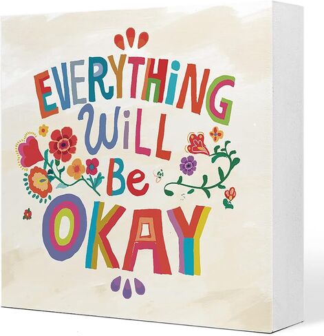 It's OK to Mental Health Wooden Sign Desk Decor,Hand Drawn Colorful Flowers Inspirational Wood Block Sign Desk Decorations for Home School Counseling Office Therapy Office Desk Shelf Table Decor in Kuwait