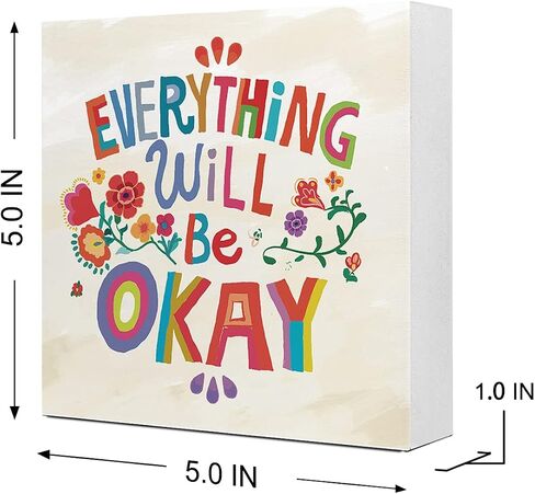 It's OK to Mental Health Wooden Sign Desk Decor,Hand Drawn Colorful Flowers Inspirational Wood Block Sign Desk Decorations for Home School Counseling Office Therapy Office Desk Shelf Table Decor in Kuwait