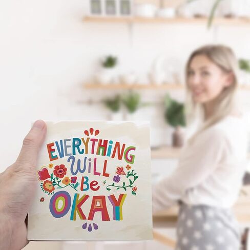 It's OK to Mental Health Wooden Sign Desk Decor,Hand Drawn Colorful Flowers Inspirational Wood Block Sign Desk Decorations for Home School Counseling Office Therapy Office Desk Shelf Table Decor in Kuwait