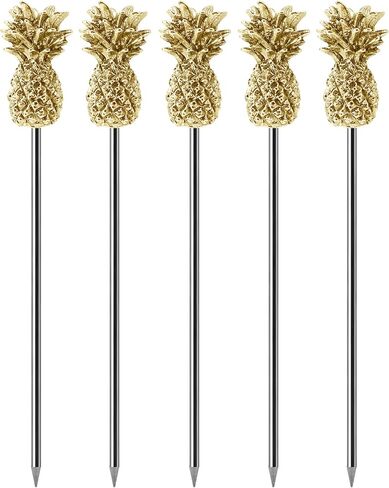 Cocktail Picks Martini Picks Stainless Steel Reusable with Pineapple Tops Gold Set of 5 in Saudi Arabia
