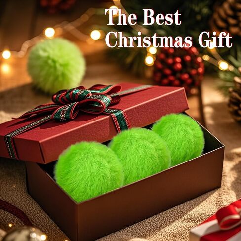 24 Pcs Lime Green Furry Christmas Ball Ornaments for Tree Green Christmas Hanging Decorations Soft Faux Fur Pom Pom Ball Ornaments for Christmas Party Tree Home Supplies in Kuwait