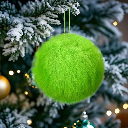 24 Pcs Lime Green Furry Christmas Ball Ornaments for Tree Green Christmas Hanging Decorations Soft Faux Fur Pom Pom Ball Ornaments for Christmas Party Tree Home Supplies in Kuwait