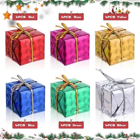 simarro 24 قطعة من زخارف صندوق هدايا عيد الميلاد الصغيرة، 2.5 سم شجرة عيد الميلاد صناديق هدايا صغيرة معلقة ديكورات حفلات هدايا شجرة عيد الميلاد في الأماكن المغلقة والخارجية معلقة قلادة زينة للعطلات in Kuwait