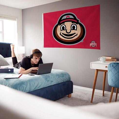 Rico Industries NCAA Ohio State Buckeyes Brutus Buckeye Mascot 3' x 5' راية علم من جانب واحد - داخلي أو خارجي - ديكور منزلي in Saudi Arabia