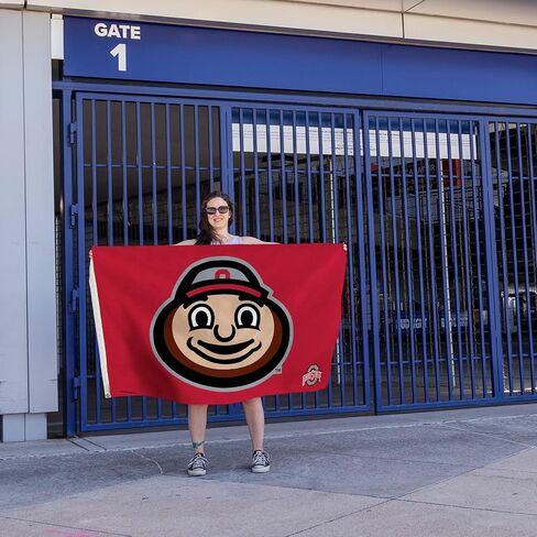 Rico Industries NCAA Ohio State Buckeyes Brutus Buckeye Mascot 3' x 5' راية علم من جانب واحد - داخلي أو خارجي - ديكور منزلي in Saudi Arabia