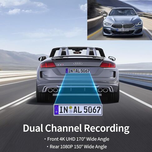 كاميرا داش كام أمامية وخلفية، كاميرا داش كام مزدوجة 4K+1080P للسيارات مع بطاقة 64 جيجابايت، كاميرا لوحة القيادة مع التحكم في التطبيق، واي فاي مدمج ونظام تحديد المواقع العالمي، زاوية واسعة 170 درجة، مستشعر G، تسجيل حلقة، وضع ركن السيارة على مدار 24 ساعة in Kuwait