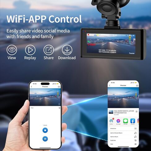 كاميرا داش كام أمامية وخلفية، كاميرا داش كام مزدوجة 4K+1080P للسيارات مع بطاقة 64 جيجابايت، كاميرا لوحة القيادة مع التحكم في التطبيق، واي فاي مدمج ونظام تحديد المواقع العالمي، زاوية واسعة 170 درجة، مستشعر G، تسجيل حلقة، وضع ركن السيارة على مدار 24 ساعة in Kuwait