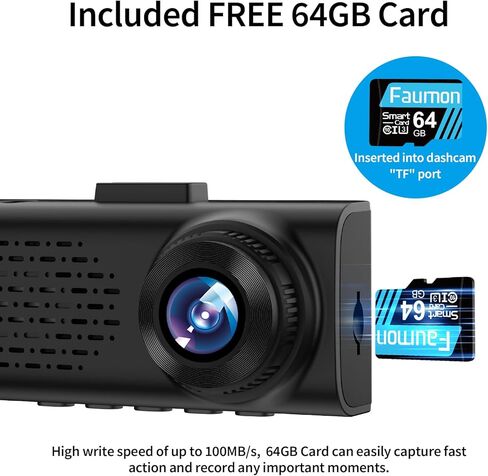 كاميرا داش كام أمامية وخلفية، كاميرا داش كام مزدوجة 4K+1080P للسيارات مع بطاقة 64 جيجابايت، كاميرا لوحة القيادة مع التحكم في التطبيق، واي فاي مدمج ونظام تحديد المواقع العالمي، زاوية واسعة 170 درجة، مستشعر G، تسجيل حلقة، وضع ركن السيارة على مدار 24 ساعة in Kuwait