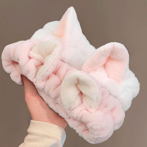 Huachi 2 Packs Cute Cat Spa Headband for Washing Face Makeup Skincare, Animal Headbands for Women Girls Trendy Stuff Gifts Soft Coral Fleece Facial Wash Hair Accessories (Beige+ Khaki) in Saudi Arabia