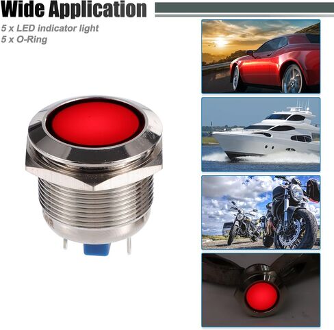 X AUTOHAUX 5 Pcs LED Indicator Light 22mm 12V AC DC Metal Shell Waterproof Pilot Dash Signal Lamp for Car Truck Boat Internal Red in Saudi Arabia