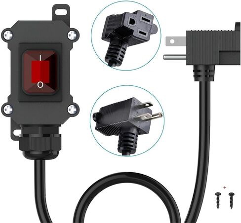 تبديل سلك الطاقة 14AWG كابل Piggyback Plug NEMA5-15P، سلك تمديد مقاوم للماء مع منفذ تشغيل/إيقاف، مفتاح سلك مضمن AC/DC مع زر الروك LED الأحمر in Kuwait