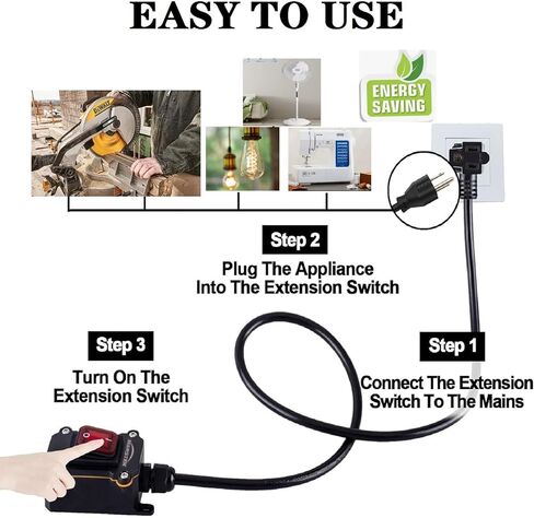 تبديل سلك الطاقة 14AWG كابل Piggyback Plug NEMA5-15P، سلك تمديد مقاوم للماء مع منفذ تشغيل/إيقاف، مفتاح سلك مضمن AC/DC مع زر الروك LED الأحمر in Kuwait