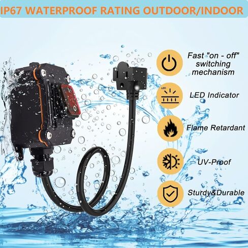 تبديل سلك الطاقة 14AWG كابل Piggyback Plug NEMA5-15P، سلك تمديد مقاوم للماء مع منفذ تشغيل/إيقاف، مفتاح سلك مضمن AC/DC مع زر الروك LED الأحمر in Kuwait