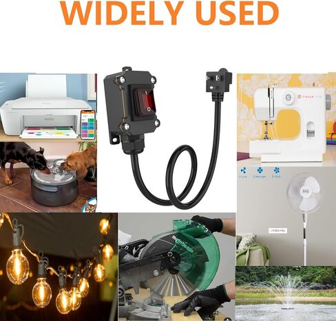 تبديل سلك الطاقة 14AWG كابل Piggyback Plug NEMA5-15P، سلك تمديد مقاوم للماء مع منفذ تشغيل/إيقاف، مفتاح سلك مضمن AC/DC مع زر الروك LED الأحمر in Kuwait