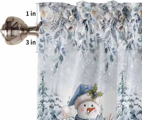 Christmas Valance Curtain for Windows Snowman Kitchen Valances,Rod Pocket Blue Eucalyptus Leaves Window Treatment Short Xmas Tree Floral Curtains for Bathroom Kitchen Basement 54x18in in Saudi Arabia