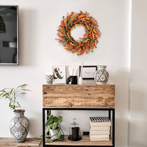 22 Inch Fall Front Door Wreath with Eucalyptus Lamb Ears Leaves and Berries, Autumn Fall Leaves Wreath with White Berries for Indoor and Outdoor, Festival Wreath for Home Decor in Saudi Arabia