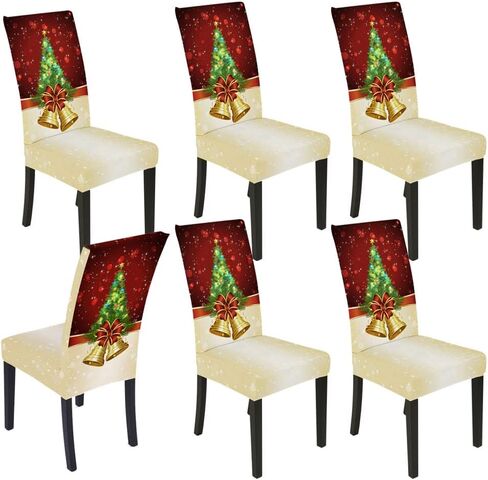 Set of 6 Christmas Dining Room Chair Covers Slipcovers Christmas Tree Stretch Removable Washable Spandex Parson Chairs Slipcovers Seat Protector Decor for Ceremony Holiday (Christmas Tree, Set of 6) in Saudi Arabia