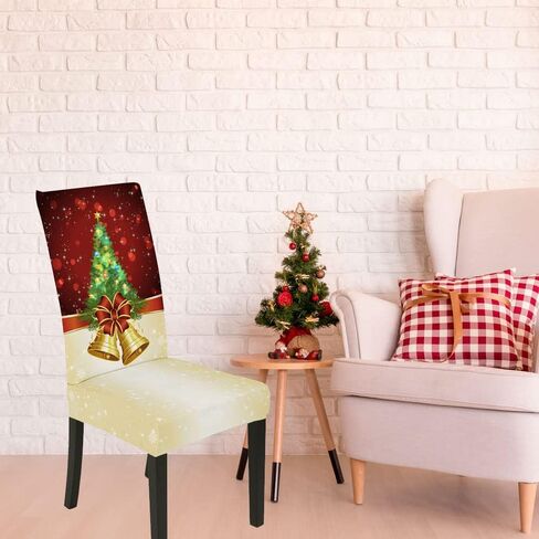 Set of 6 Christmas Dining Room Chair Covers Slipcovers Christmas Tree Stretch Removable Washable Spandex Parson Chairs Slipcovers Seat Protector Decor for Ceremony Holiday (Christmas Tree, Set of 6) in Saudi Arabia