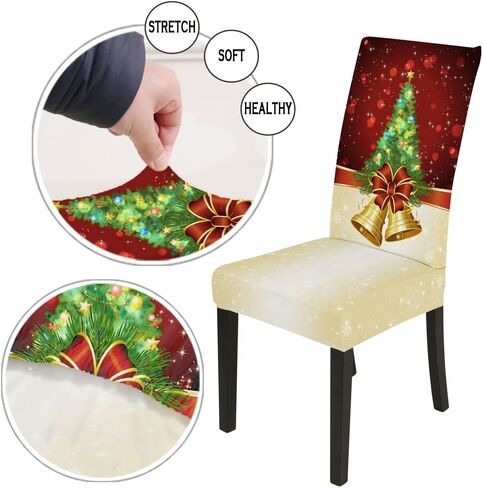 Set of 6 Christmas Dining Room Chair Covers Slipcovers Christmas Tree Stretch Removable Washable Spandex Parson Chairs Slipcovers Seat Protector Decor for Ceremony Holiday (Christmas Tree, Set of 6) in Saudi Arabia