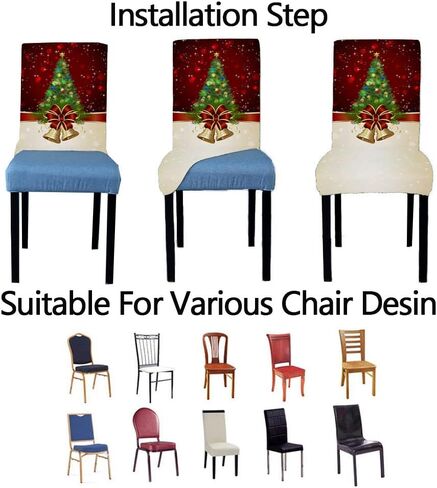 Set of 6 Christmas Dining Room Chair Covers Slipcovers Christmas Tree Stretch Removable Washable Spandex Parson Chairs Slipcovers Seat Protector Decor for Ceremony Holiday (Christmas Tree, Set of 6) in Saudi Arabia