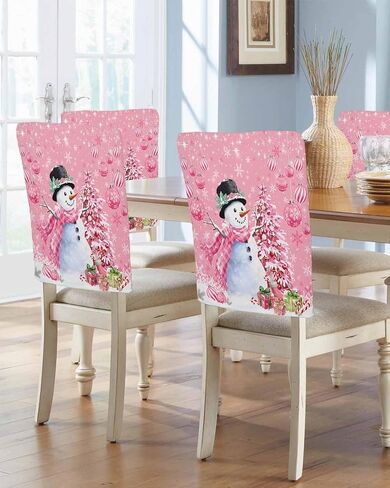 DecorLovee الوردي كرسي عيد الميلاد الغطاء الخلفي، ثلج رجل الطعام كرسي يغطي حامي، كرات شجرة عيد الميلاد ندفة الثلج كرسي يغطي أغطية كرسي قابلة للإزالة لإزالة الأعشاب الضارة مأدبة عيد الميلاد حزب 19 "× 20"، 4 حزمة in Kuwait