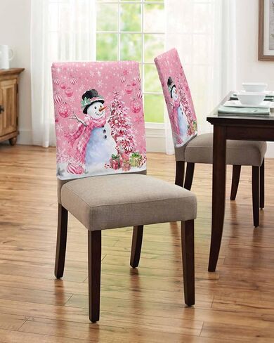 DecorLovee الوردي كرسي عيد الميلاد الغطاء الخلفي، ثلج رجل الطعام كرسي يغطي حامي، كرات شجرة عيد الميلاد ندفة الثلج كرسي يغطي أغطية كرسي قابلة للإزالة لإزالة الأعشاب الضارة مأدبة عيد الميلاد حزب 19 "× 20"، 4 حزمة in Kuwait