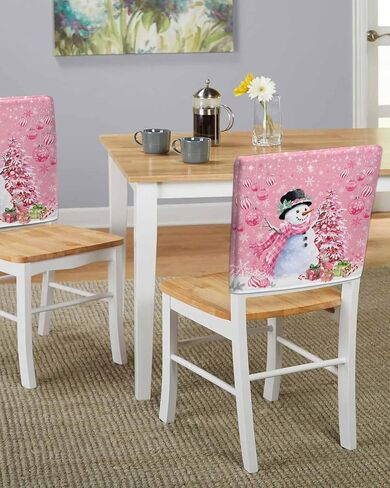 DecorLovee الوردي كرسي عيد الميلاد الغطاء الخلفي، ثلج رجل الطعام كرسي يغطي حامي، كرات شجرة عيد الميلاد ندفة الثلج كرسي يغطي أغطية كرسي قابلة للإزالة لإزالة الأعشاب الضارة مأدبة عيد الميلاد حزب 19 "× 20"، 4 حزمة in Kuwait