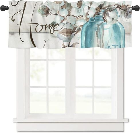 كابوك جرة الستار الستارة نافذة العلاج كابوك زجاجة ريفي خشبية الحبوب الزخرفية قضيب جيب قصيرة نافذة الستارة للمطبخ نوافذ غرفة المعيشة الحمام 42 × 12 بوصة، 1 لوحة in Kuwait